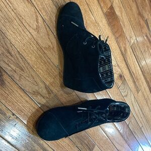 Tom’s Black Suede Wedge Booties